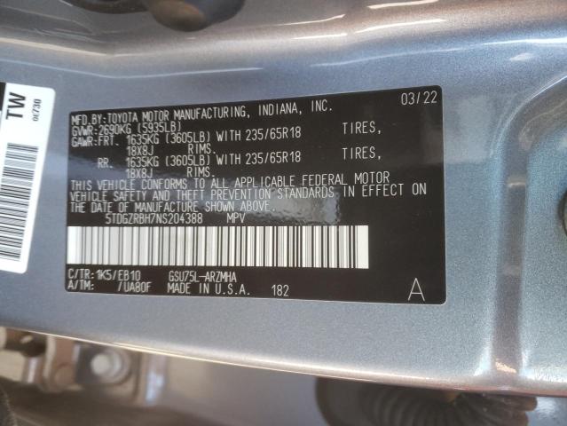 2022 TOYOTA HIGHLANDER - 5TDGZRBH7NS204388