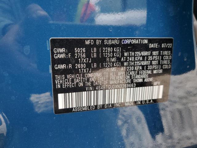 2022 SUBARU OUTBACK WI 4S4BTGUDXN3269663