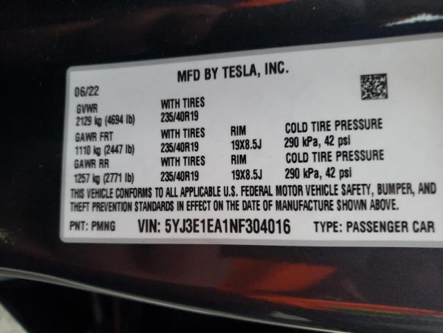 5YJ3E1EA1NF304016 Tesla Model 3  13