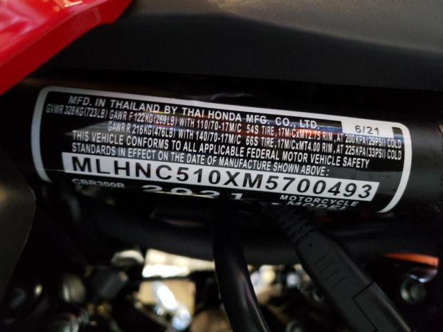 2021 HONDA CBR300 R MLHNC510XM5700493