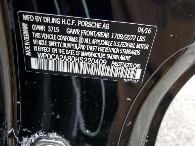 2017 PORSCHE BOXSTER WP0CA2A80HS220409