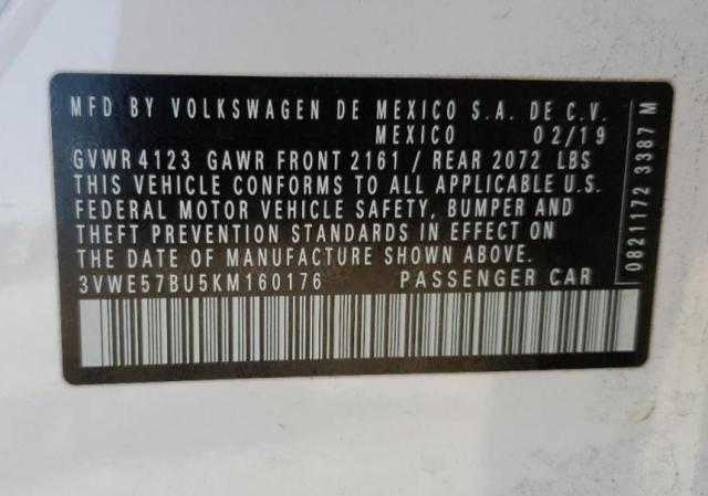 VIN: 3VWE57BU5KM160176 Auction: COPART Lot: 68146792 Location: SC - SPARTANBURG 3VWE57BU5KM160176 VOLKSWAGEN JETTA 2019 WHITE Photo 12