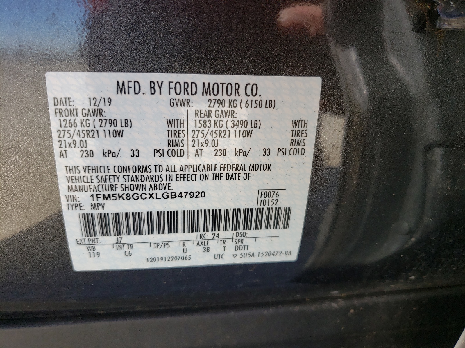 1FM5K8GCXLGB47920 2020 Ford Explorer St