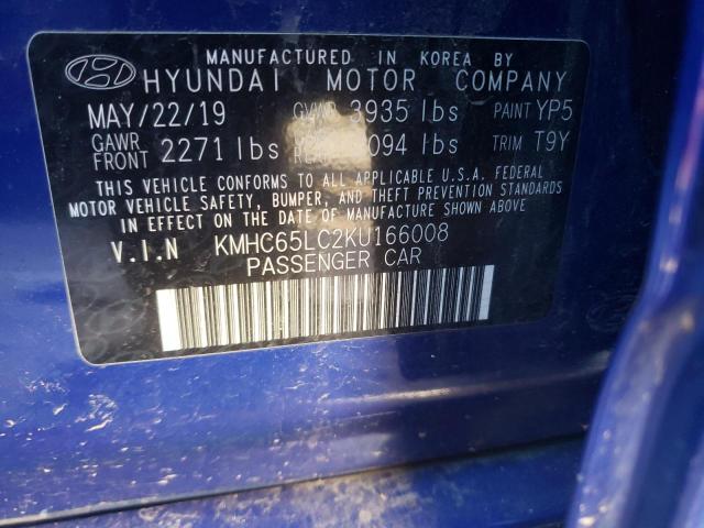 2019 HYUNDAI IONIQ BLUE - KMHC65LC2KU166008