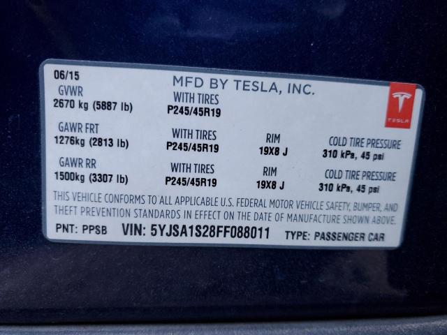 2015 TESLA MODEL S 70 5YJSA1S28FF088011