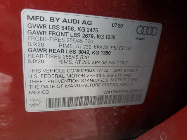 2020 AUDI Q5 TITANIU WA1ENAFYXL2093672