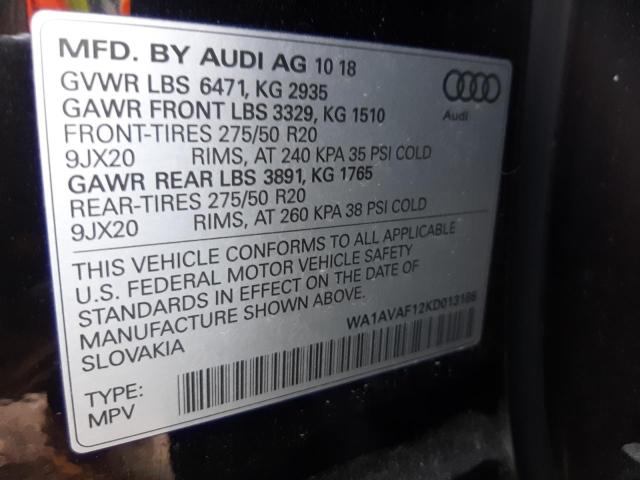 2019 AUDI Q8 PREMIUM WA1AVAF12KD013186