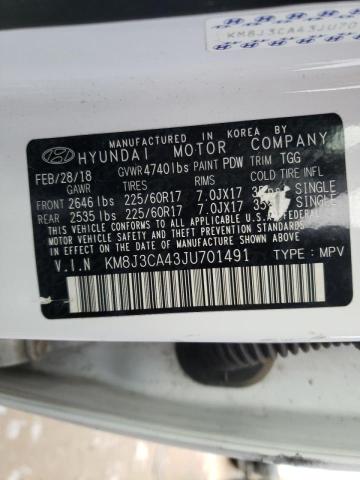 KM8J3CA43JU701491 Hyundai TUCSON SEL