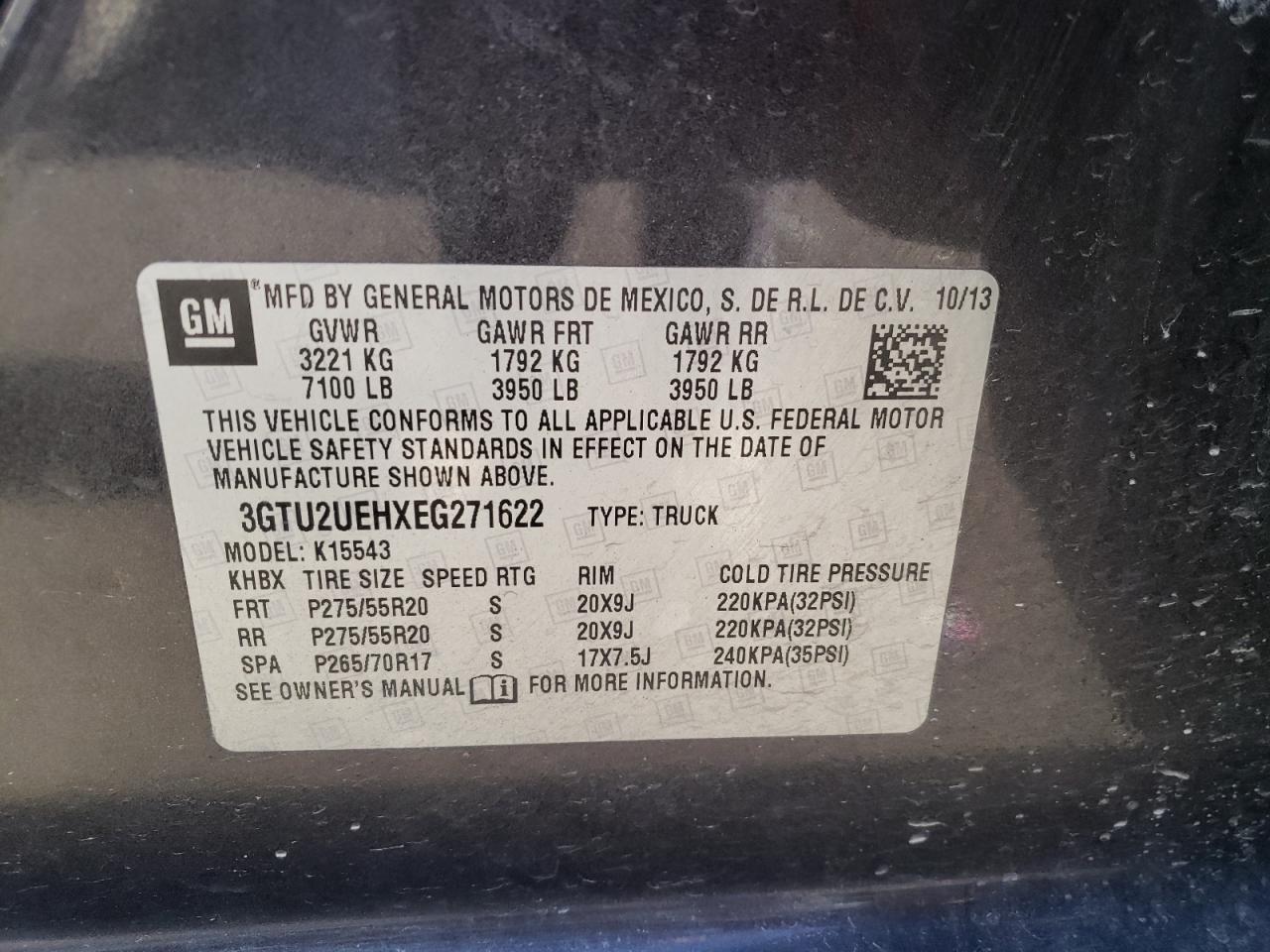 3GTU2UEHXEG271622 2014 GMC Sierra K1500 Sle