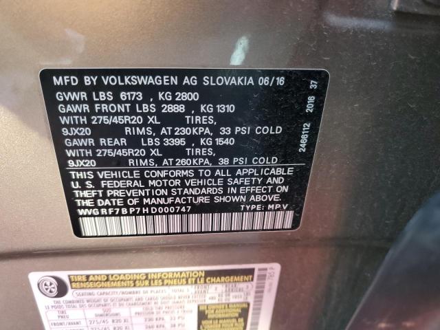 2017 VOLKSWAGEN TOUAREG WO WVGRF7BP7HD000747