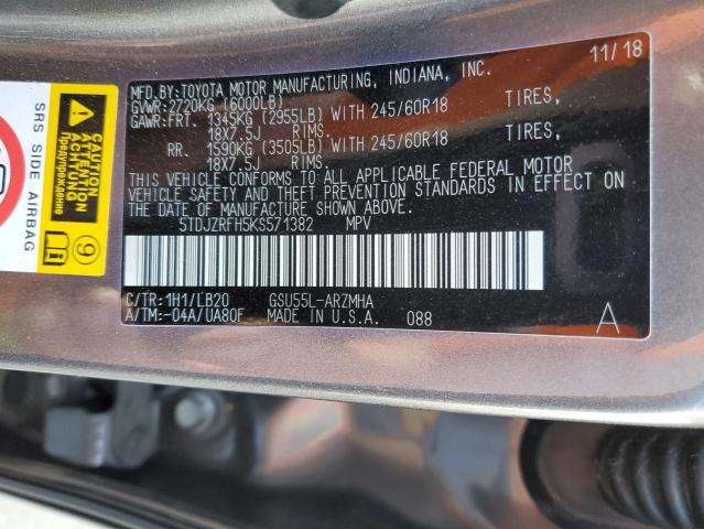 2019 TOYOTA HIGHLAND 5TDJZRFH5KS571382