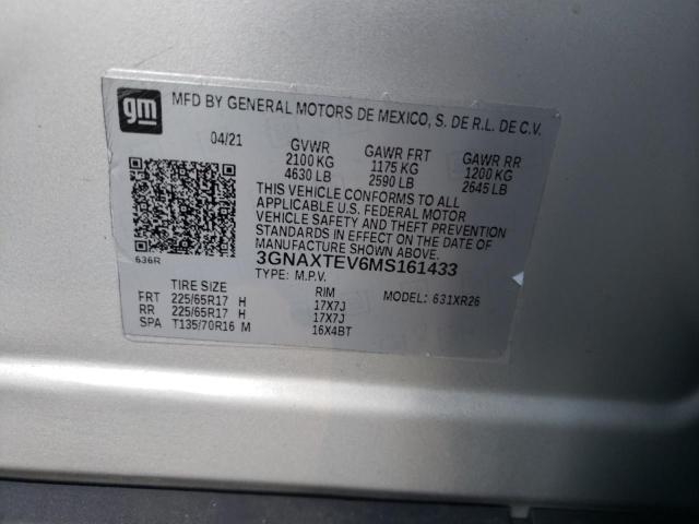 VIN: 3GNAXTEV6MS161433 Auction: COPART Lot: 68154822 Location: MD - BALTIMORE 3GNAXTEV6MS161433 CHEVROLET EQUINOX 2021 SILVER Photo 13