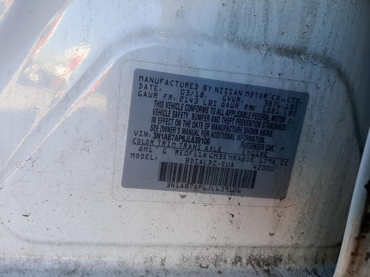 3N1AB7AP6JL639106 NISSAN SENTRA 2018