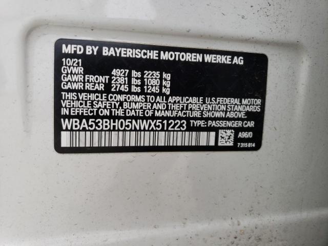 2022 BMW 530I WBA53BH05NWX51223