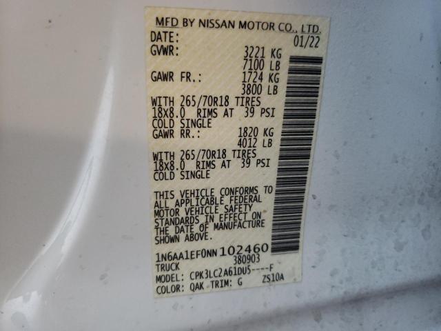 1N6AA1EF0NN102460 Nissan TITAN SV