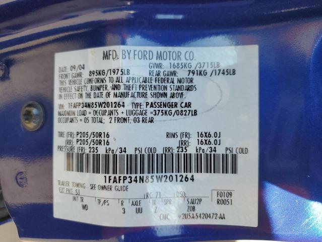 2005 FORD FOCUS ZX4 VIN: 1FAFP34N85W201264