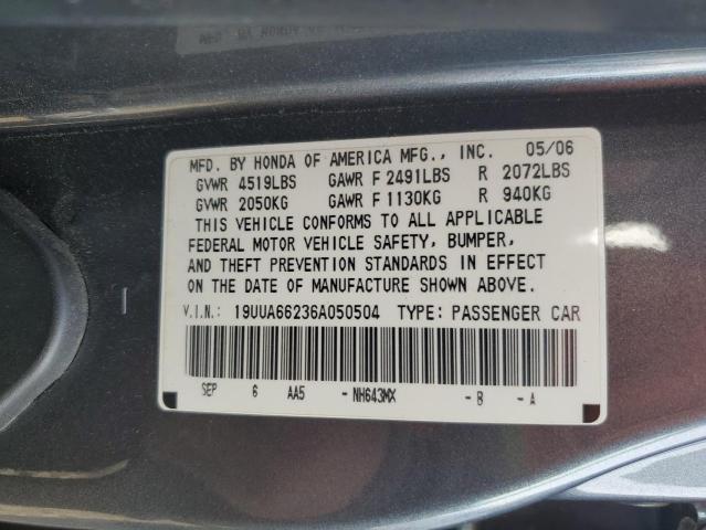 2006 ACURA 3.2TL VIN: 19UUA66236A050504