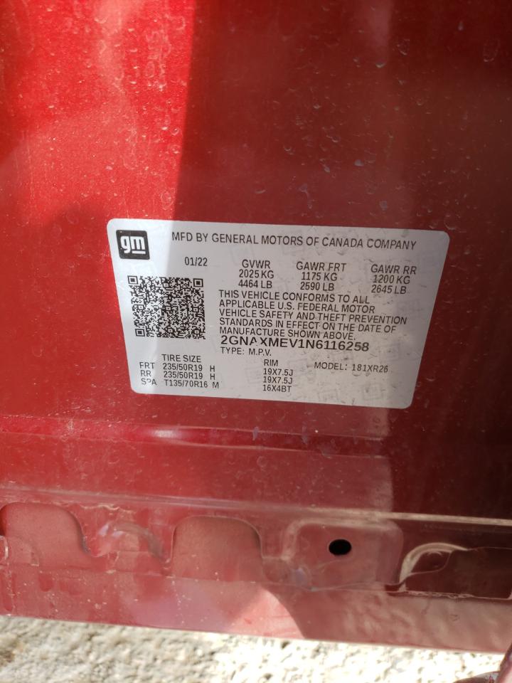 2GNAXMEV1N6116258 CHEVROLET EQUINOX 2022
