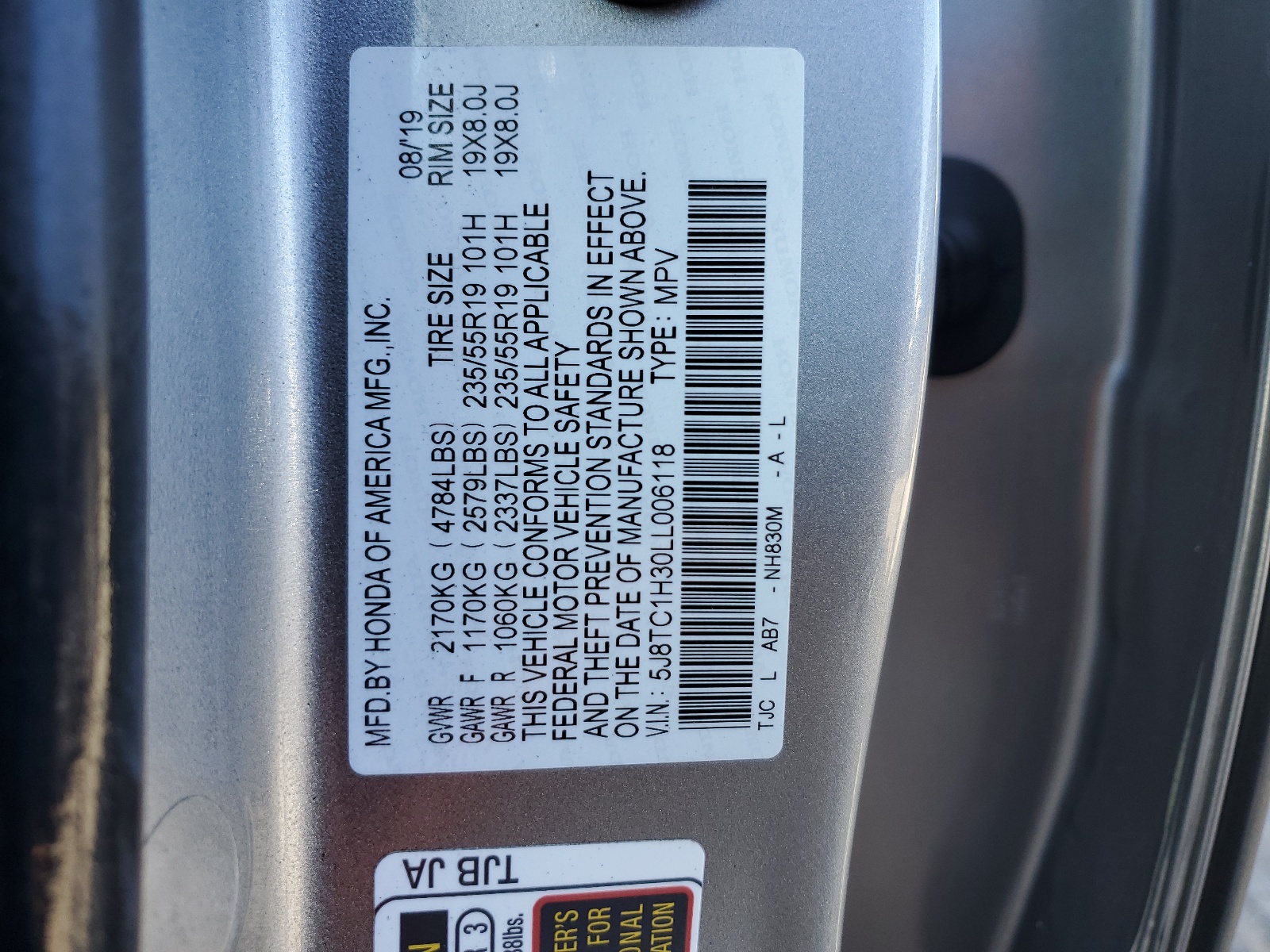 5J8TC1H30LL006118 2020 Acura Rdx