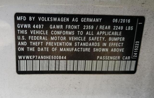 2017 VOLKSWAGEN CC SPORT - WVWKP7AN0HE500844