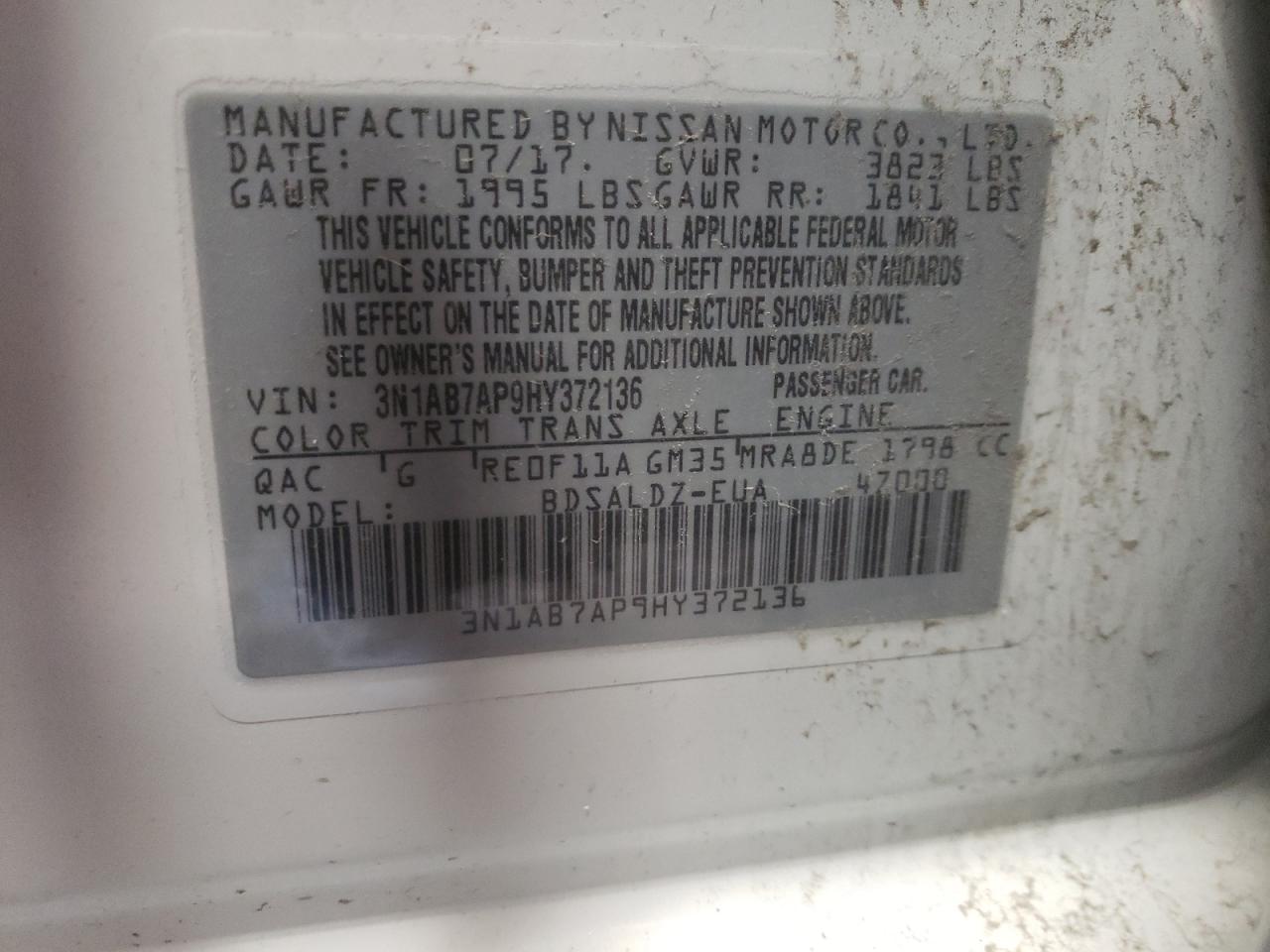 3N1AB7AP9HY372136 NISSAN SENTRA 2017