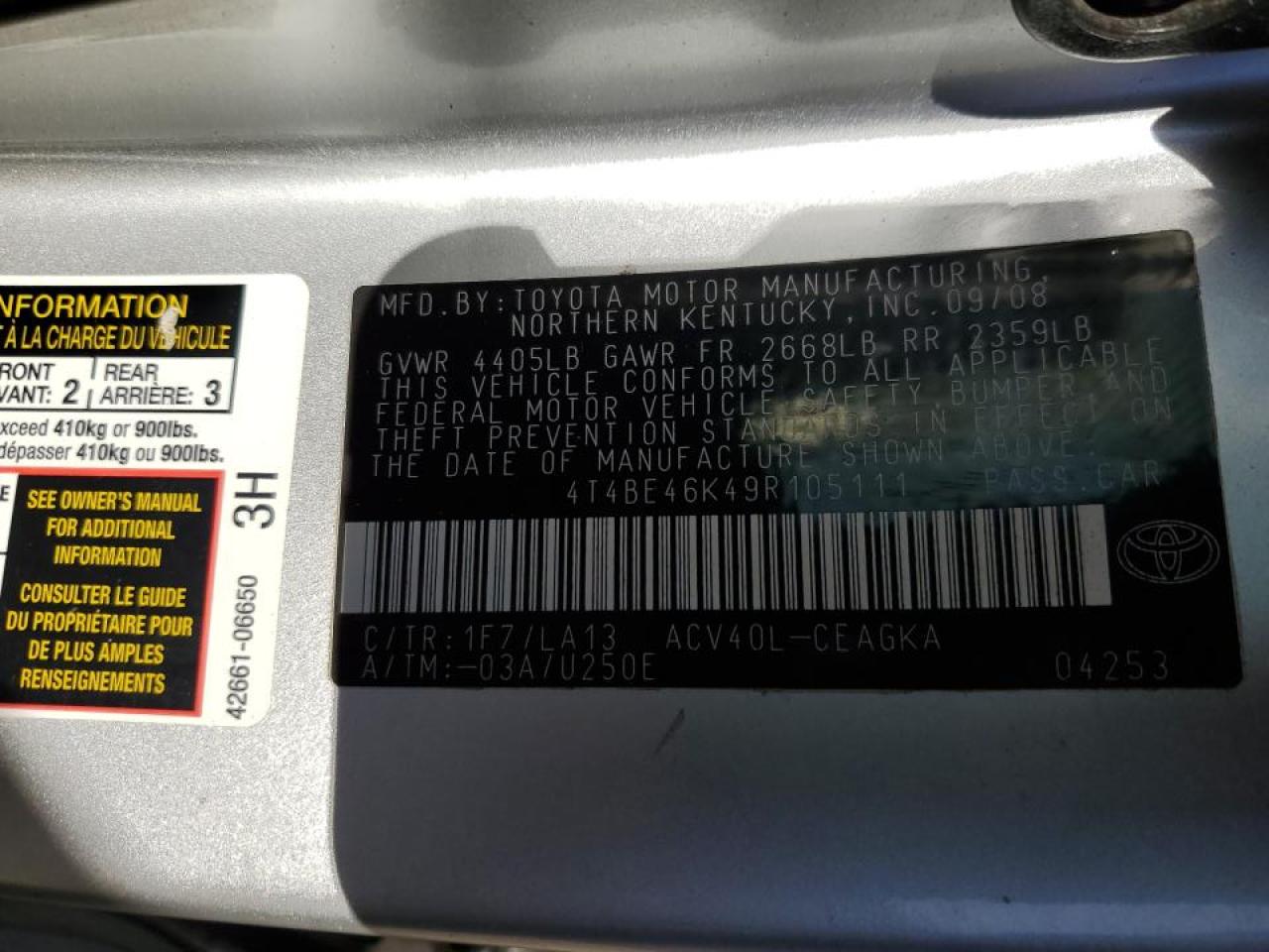 4T4BE46K49R105111 2009 Toyota Camry Base