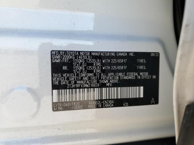 VIN 2T3H1RFV3NW216659 2022 TOYOTA RAV4 no.13