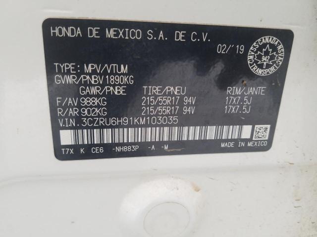 2019 HONDA HR-V TOURI 3CZRU6H91KM103035