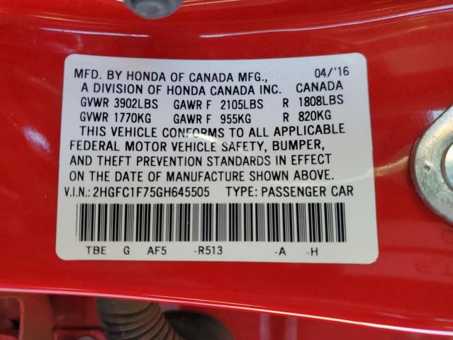 2016 HONDA CIVIC EXL - 2HGFC1F75GH645505