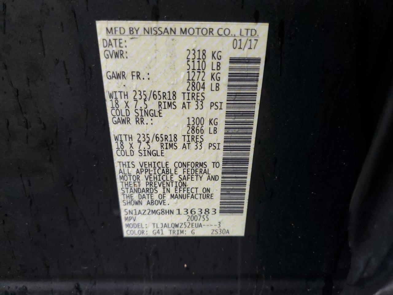 5N1AZ2MG8HN136383 NISSAN MURANO 2017