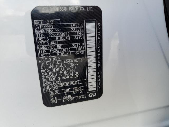 2022 INFINITI QX50 LUXE 3PCAJ5BA0NF109412