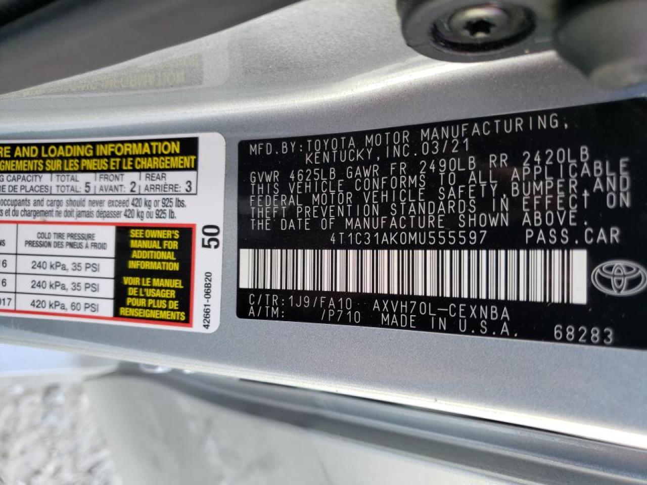 4T1C31AK0MU555597 TOYOTA CAMRY 2021
