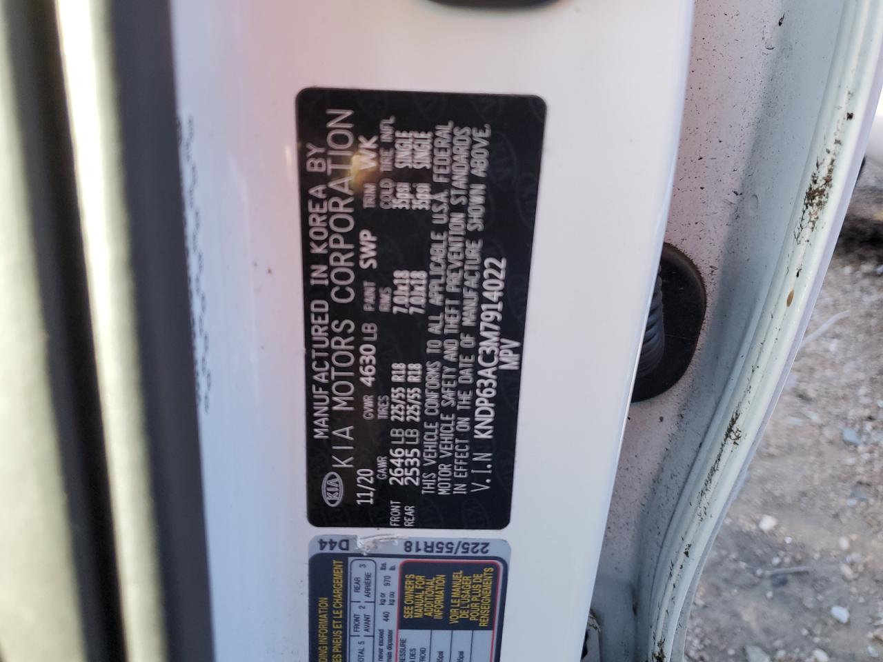 2021 Kia Sportage S VIN: KNDP63AC3M7914022 Lot: 65174402