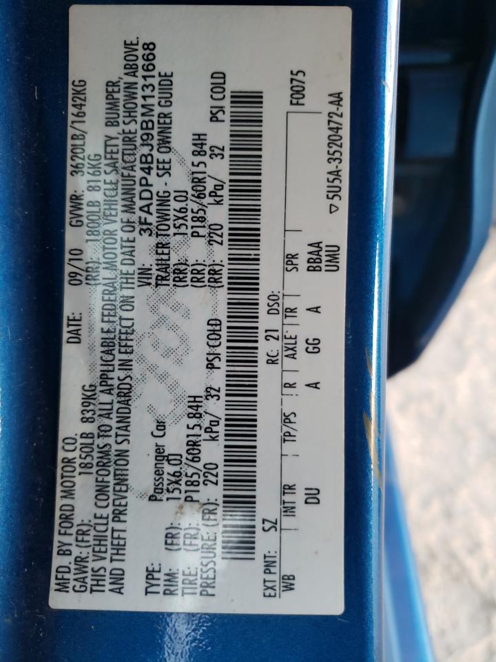 2011 Ford Fiesta Se VIN: 3FADP4BJ9BM131668 Lot: 67786002