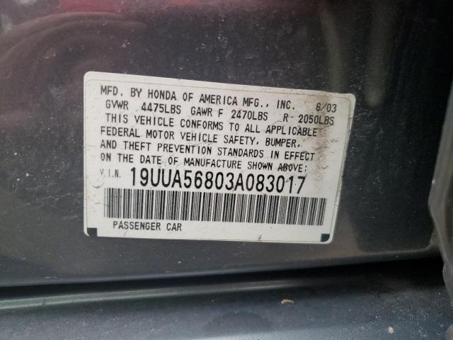 2003 ACURA 3.2TL TYPE-S VIN: 19UUA56803A083017