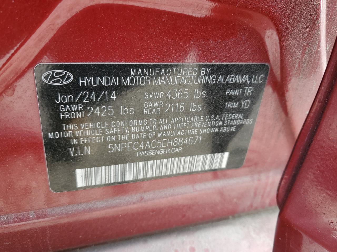 5NPEC4AC5EH884671 2014 Hyundai Sonata Se