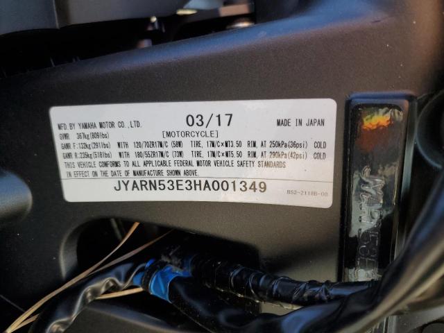 2017 YAMAHA FZ09 JYARN53E3HA001349