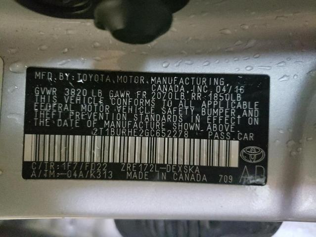 2016 TOYOTA COROLLA S 2T1BURHE2GC652278