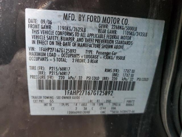 1FAHP27167G125892 2007 Ford Five Hundred Sel