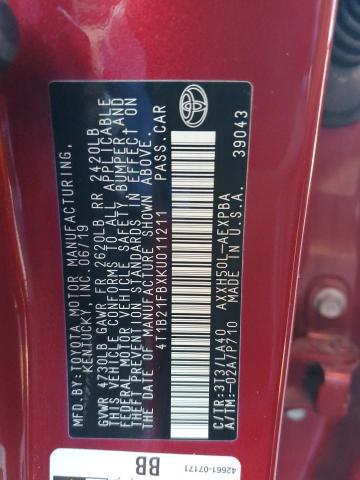 2019 TOYOTA /S/LE/XLE 4T1B21FBXKU011211