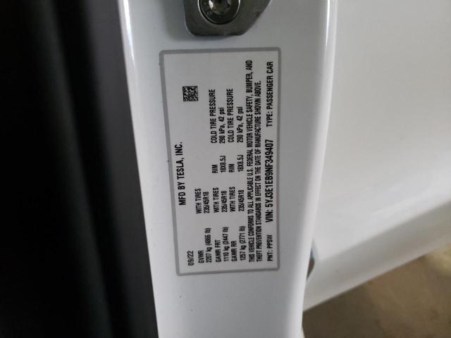 5YJ3E1EB9NF349407 Tesla MODEL 3