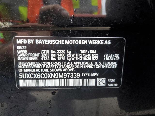 2022 BMW X7 M50I 5UXCX6C0XN9M97339