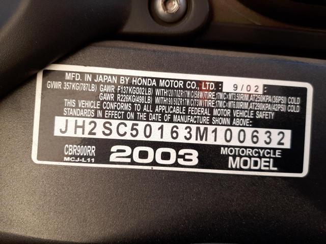2003 HONDA CBR 900RR JH2SC50163M100632
