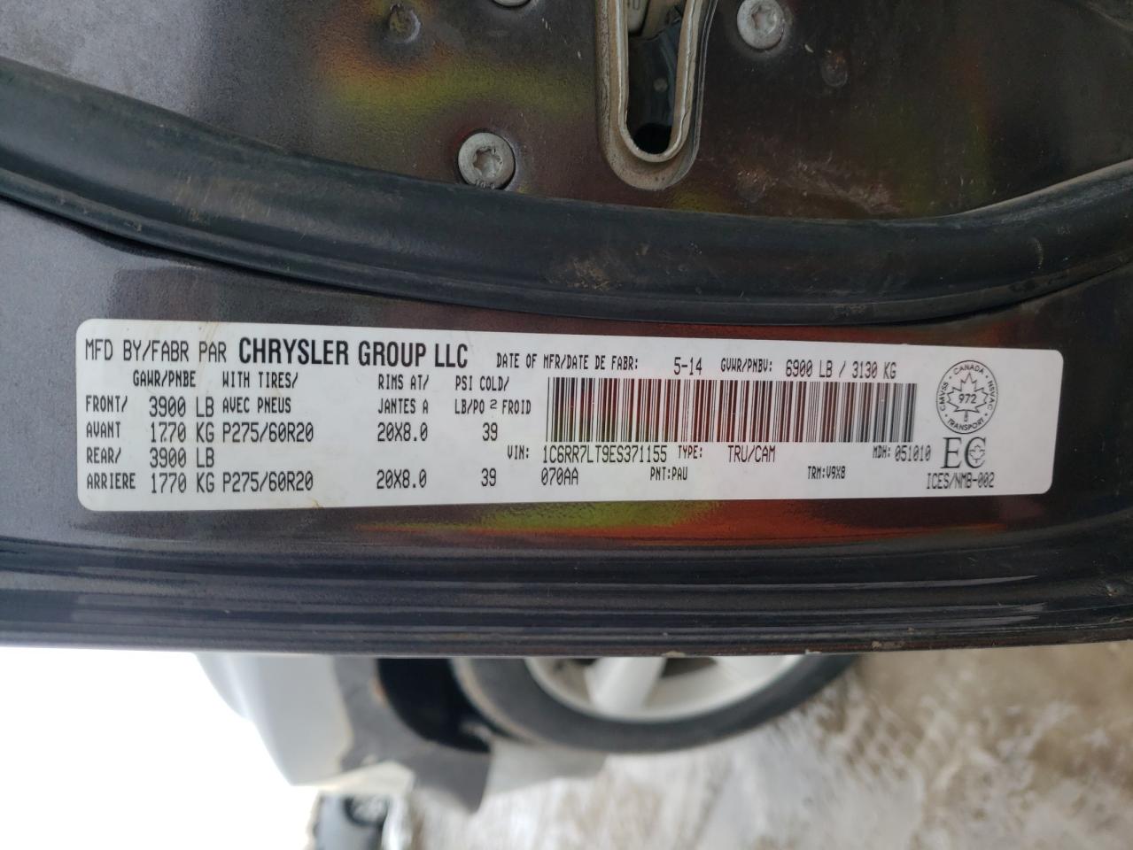 2014 Ram 1500 Slt VIN: 1C6RR7LT9ES371155 Lot: 61867225