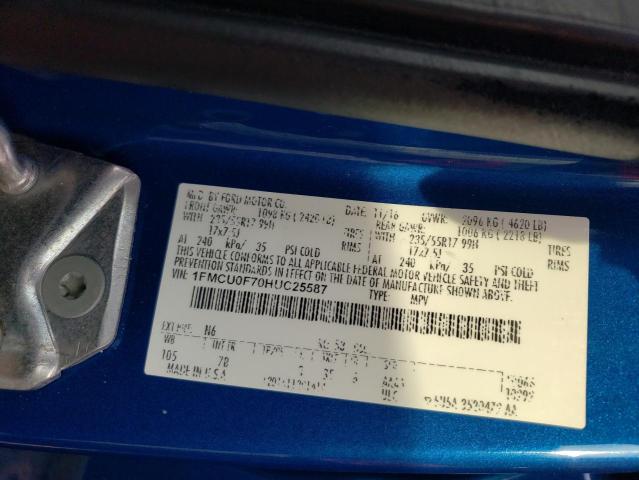 VIN: 1FMCU0F70HUC25587 Auction: COPART Lot: 69499712 Location: PA - PITTSBURGH SOUTH 1FMCU0F70HUC25587 FORD ESCAPE 2017 BLUE Photo 14