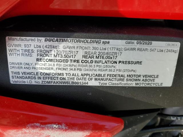 2020 DUCATI STREETFIGH ZDMFAKNW6LB001344