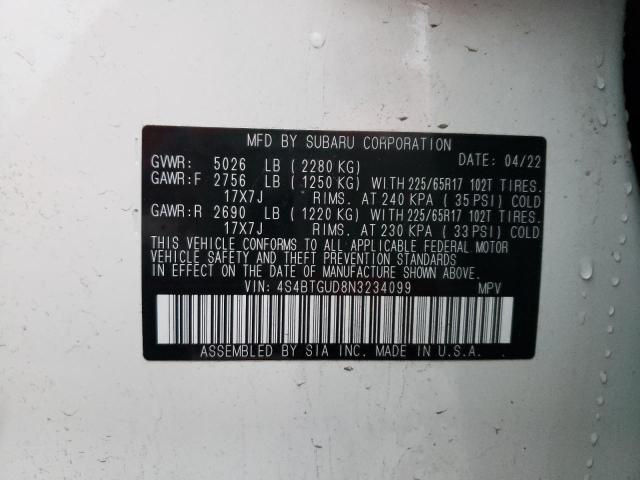 2022 SUBARU OUTBACK WI 4S4BTGUD8N3234099