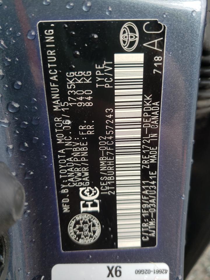 2015 Toyota Corolla L VIN: 2T1BURHE7FC457243 Lot: 69200342