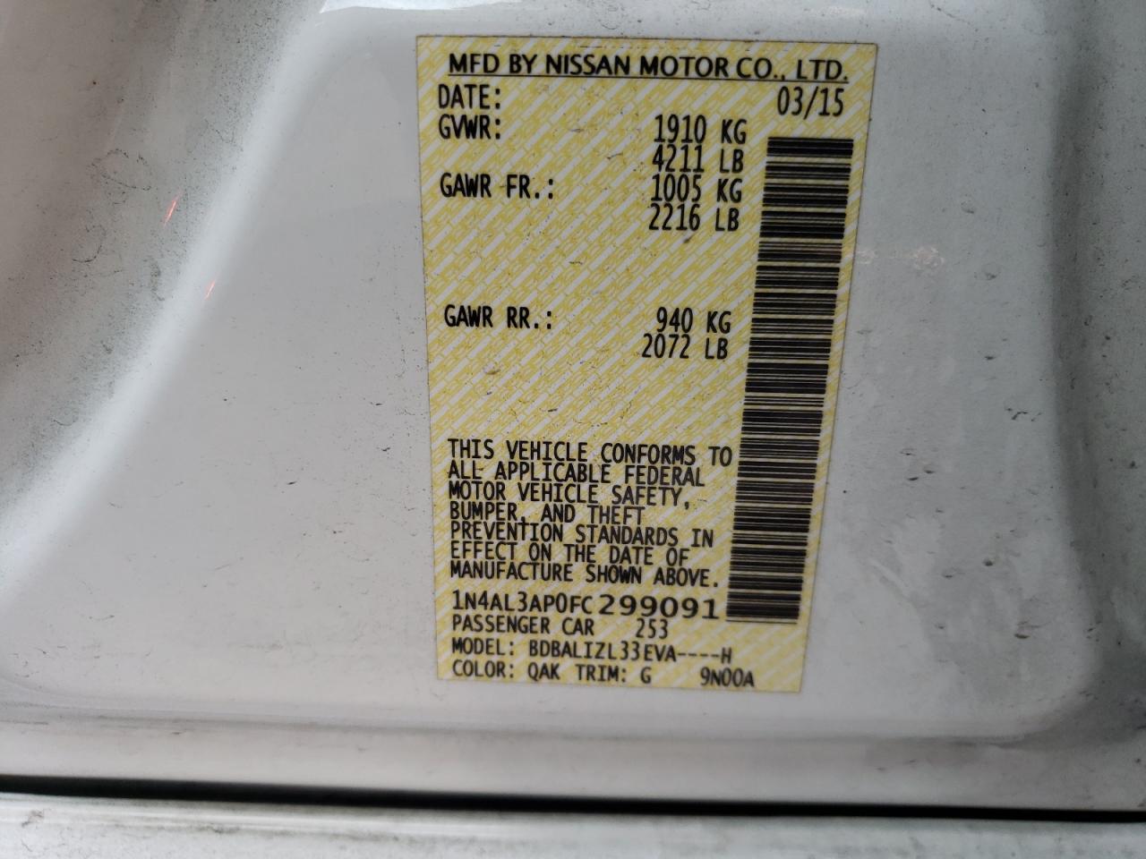 1N4AL3AP0FC299091 2015 Nissan Altima 2.5