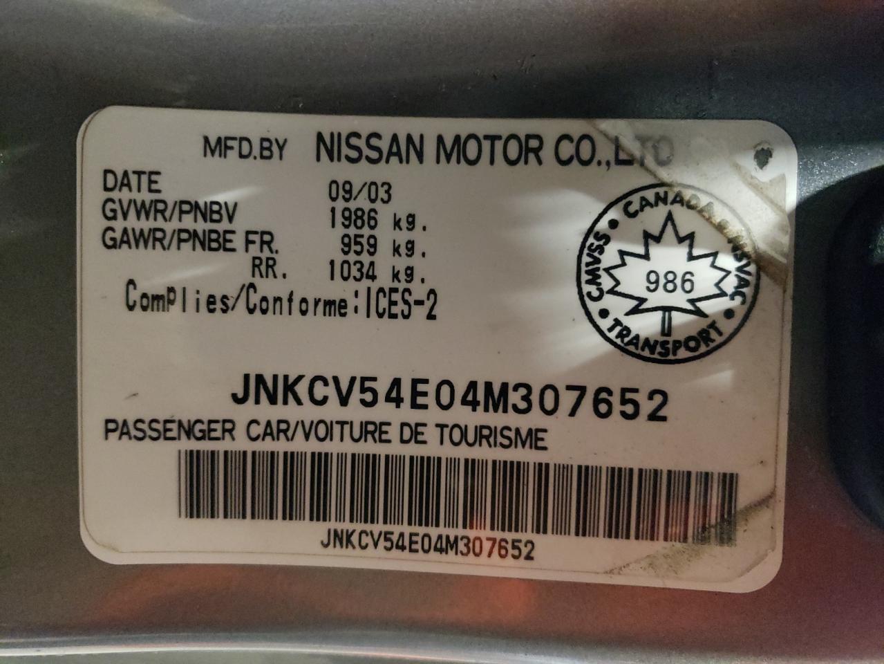 JNKCV54E04M307652 2004 Infiniti G35